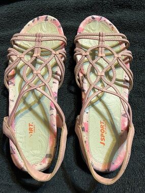 JSport by Jambu Pink Floral Braided-Strap Sandals